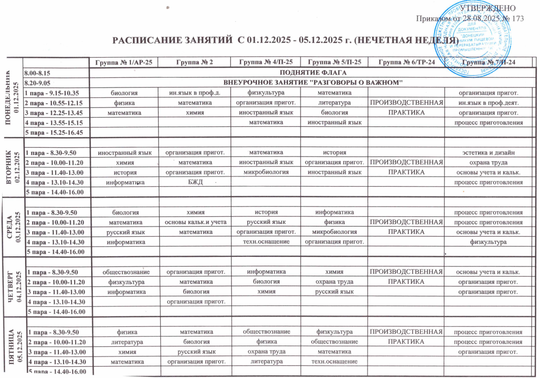 Страница 1 расписания